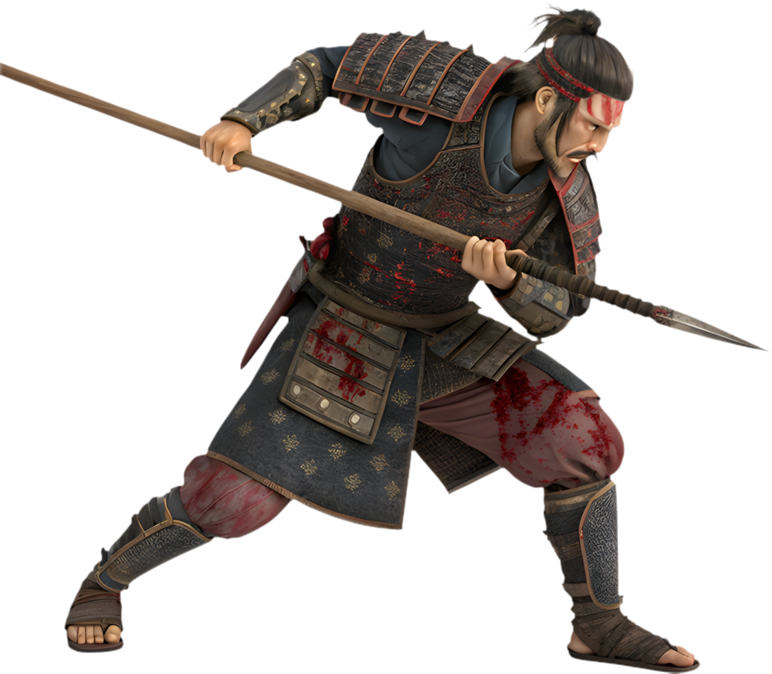 Dynamic Samurai Character Posed in Combat Stance. . png