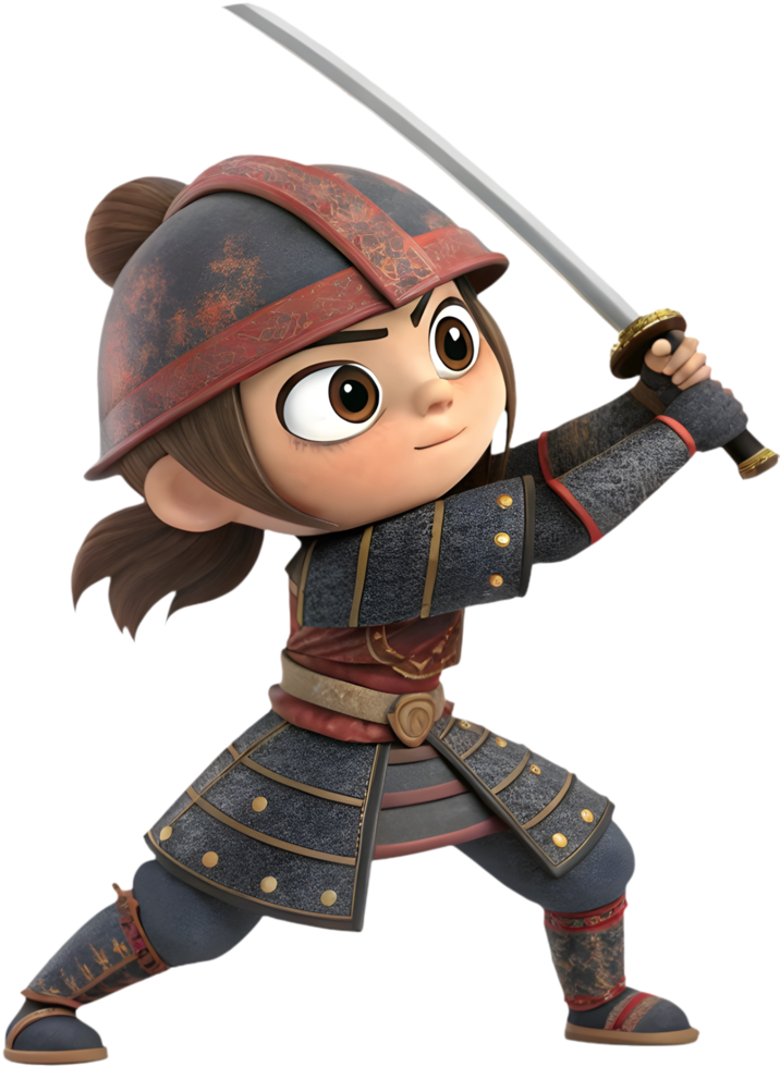 Dynamic Samurai Woman with Sword in Action. . png