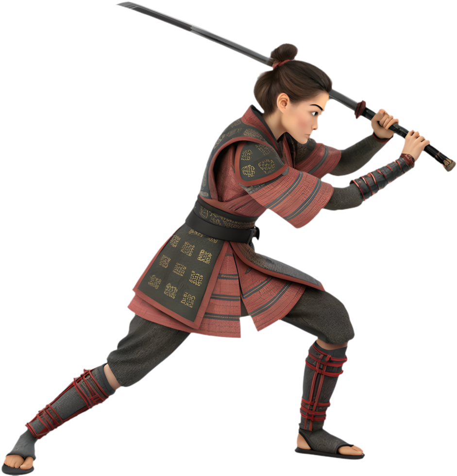 Combat-Ready Female Samurai in Powerful Action Pose. . png