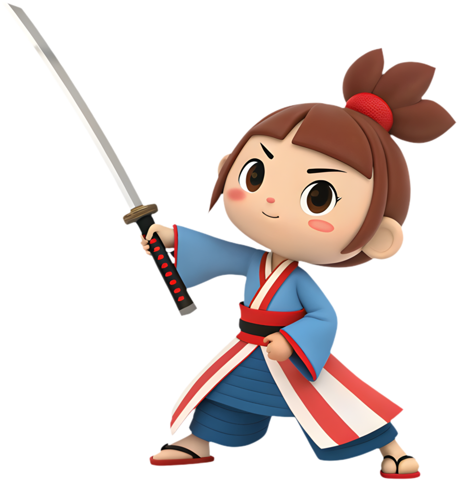 Elegant Samurai Woman in Battle-Ready Action Pose. . png
