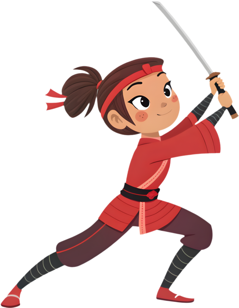 Agile Samurai Woman in Action Fighting Stance. . png
