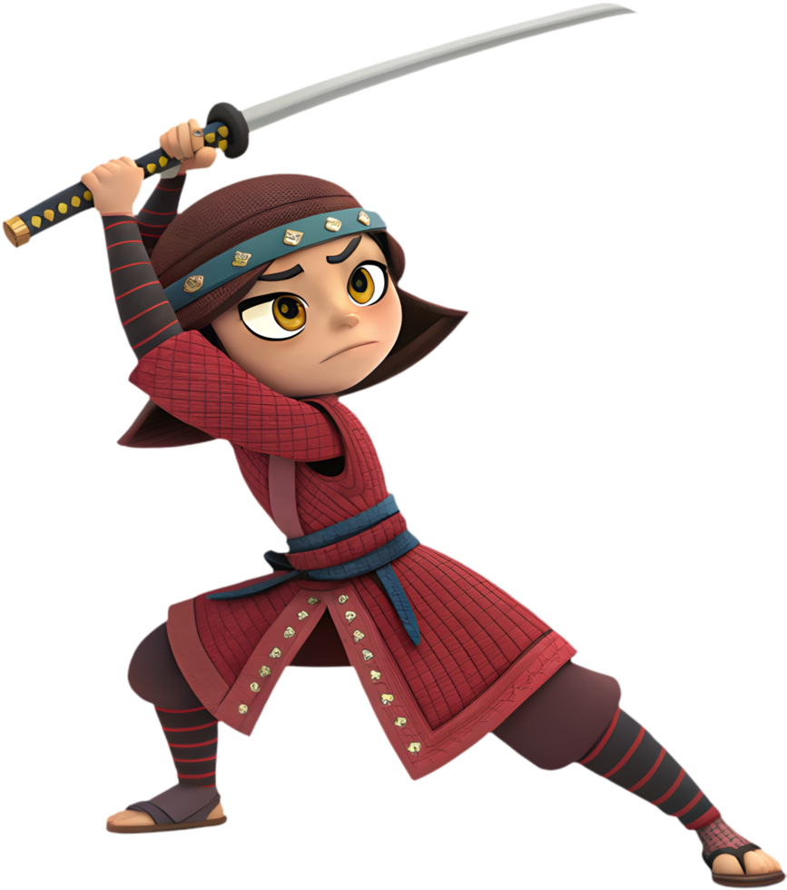 Combat-Ready Female Samurai Warrior in Fighting Stance. . png