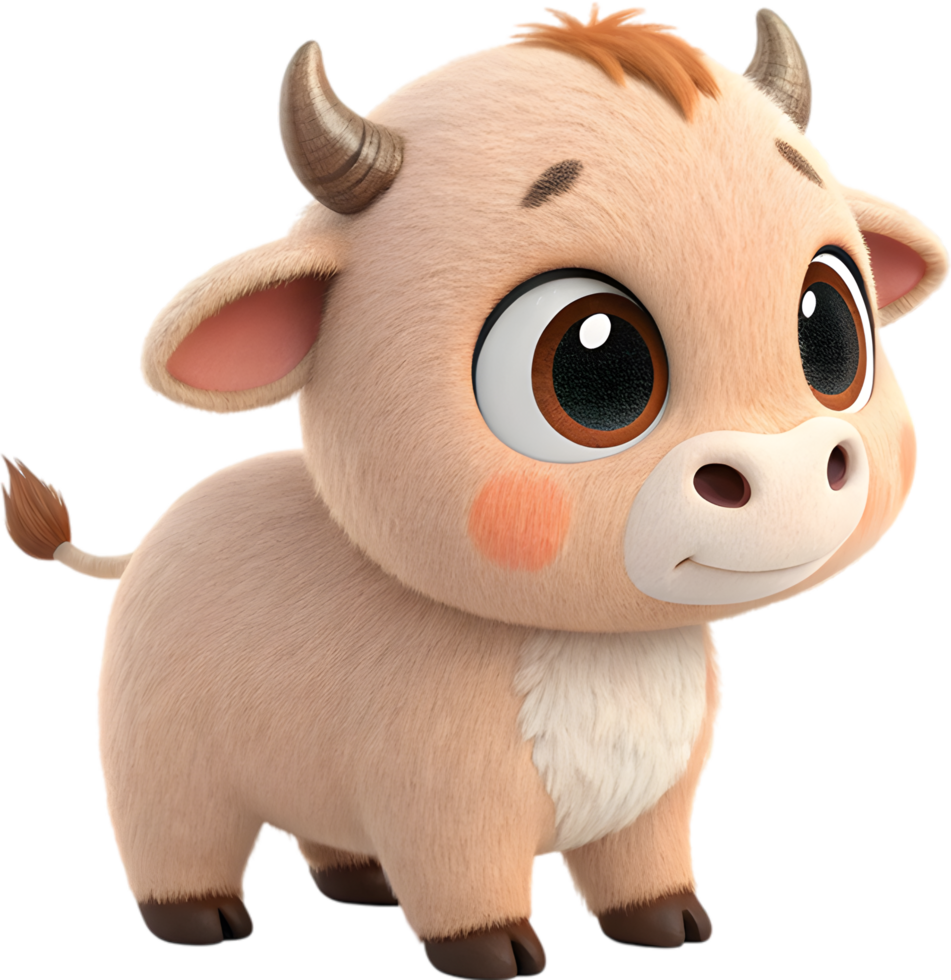Adorable Artistic Bull Calf Captured in Anime-Style Pose. . png