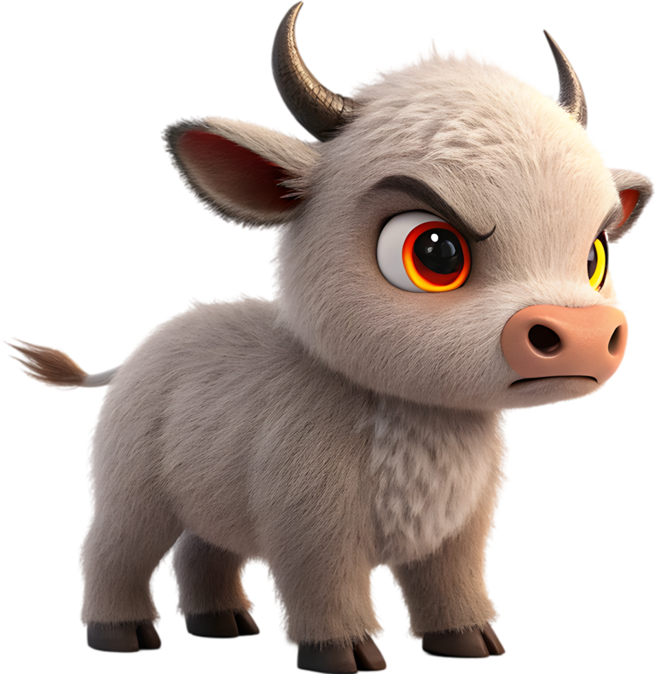 Charming Anime Bull Calf Captured in Artistic Rendering. . png