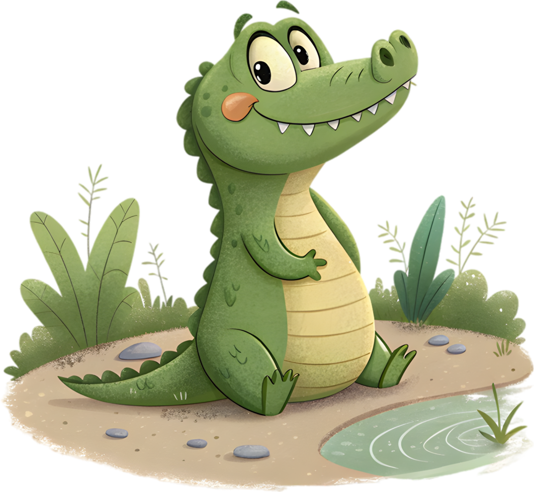Crocodile Character with Charming Playful Pose in Japanese Anime Art. . png