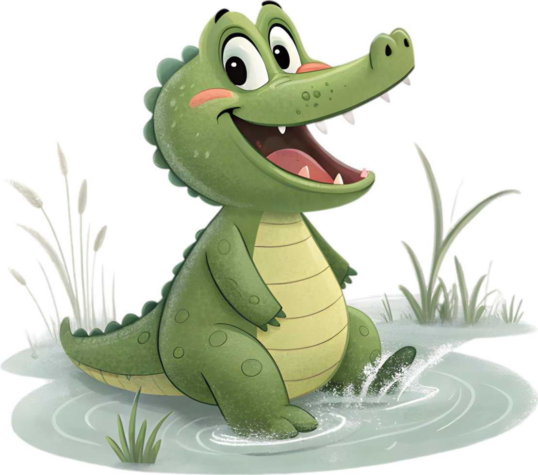 Playful Crocodile in Fun Artistic Style with Japanese Anime Influence. . png