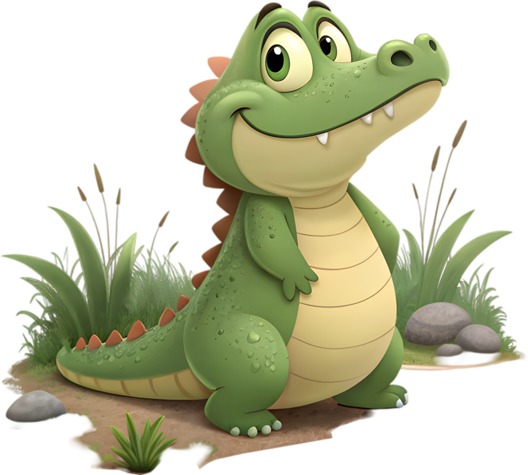 Lively Young Crocodile in Artistic Japanese Animation Character Design. . png