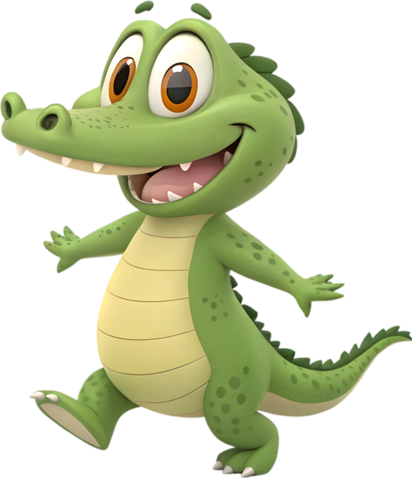 Japanese Animation Style Crocodile Character in Fun Playful Pose. . png