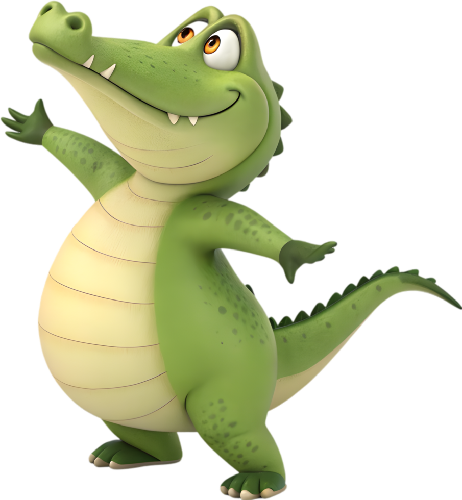 Japanese Animation Style Crocodile in Playful Artistic Character Design. . png