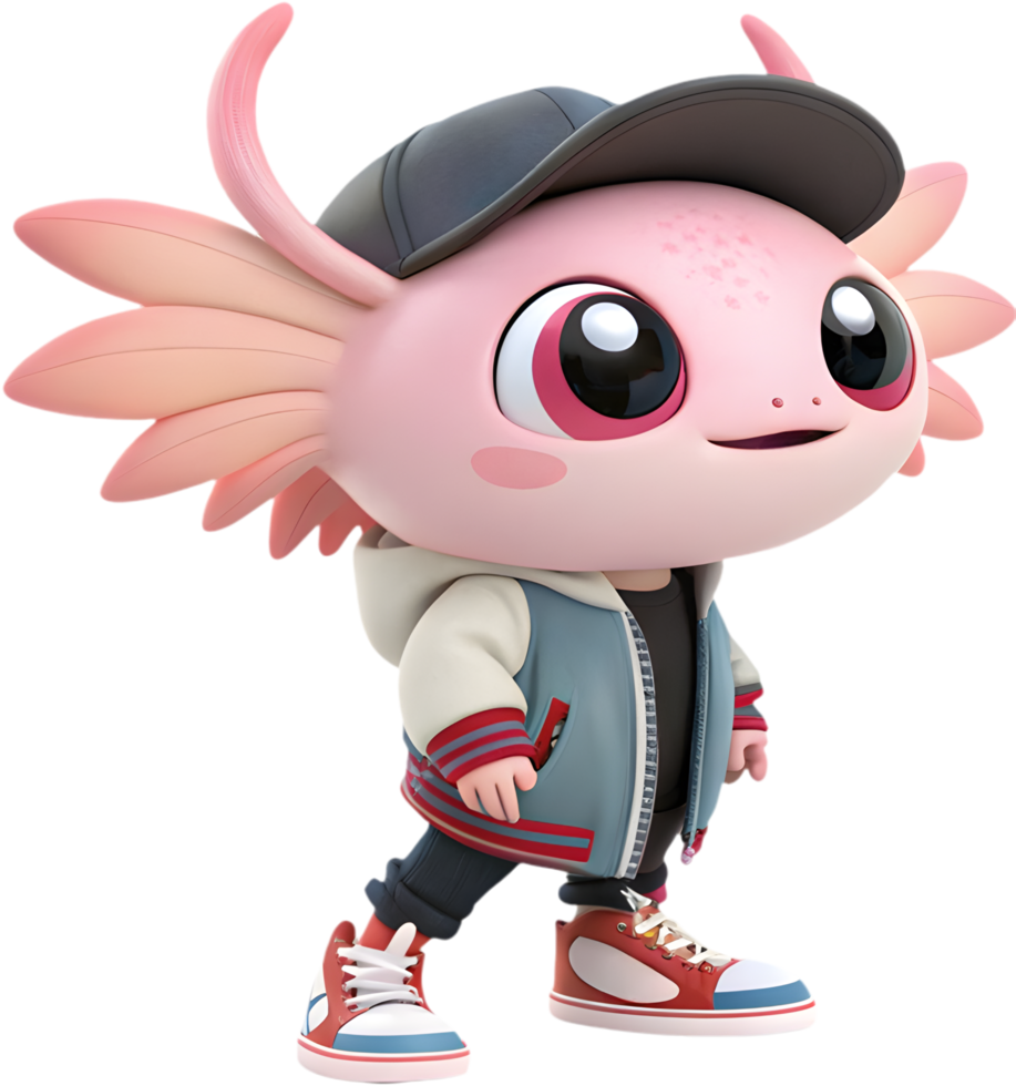 Playful Juvenile Axolotl Captured In Artistic Rendering With Dynamic Energy. . png