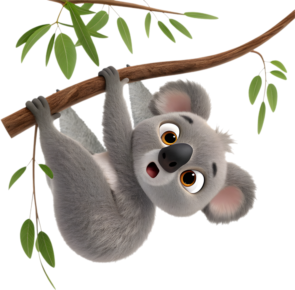Sweet Koala in Australian Forest with Eucalyptus. . png