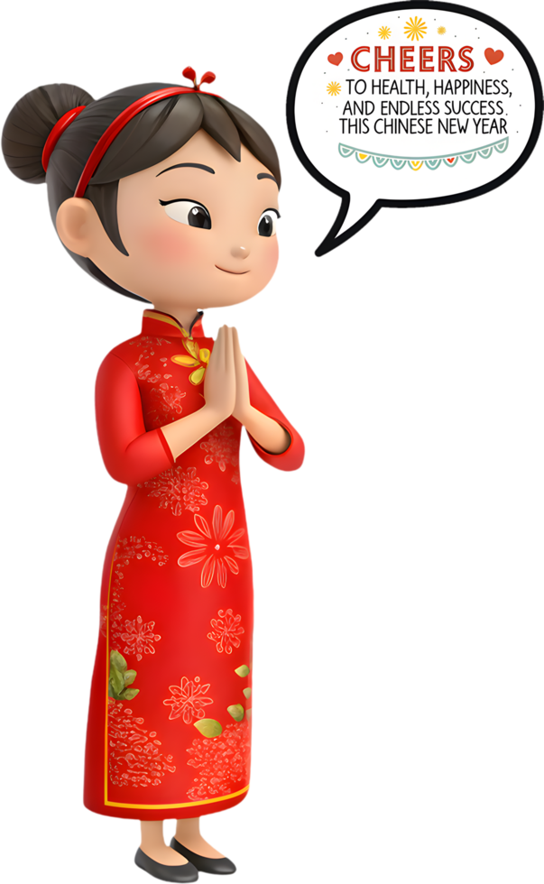 Adorable Girl Wishing Lunar New Year Joy in Festive Style. . png