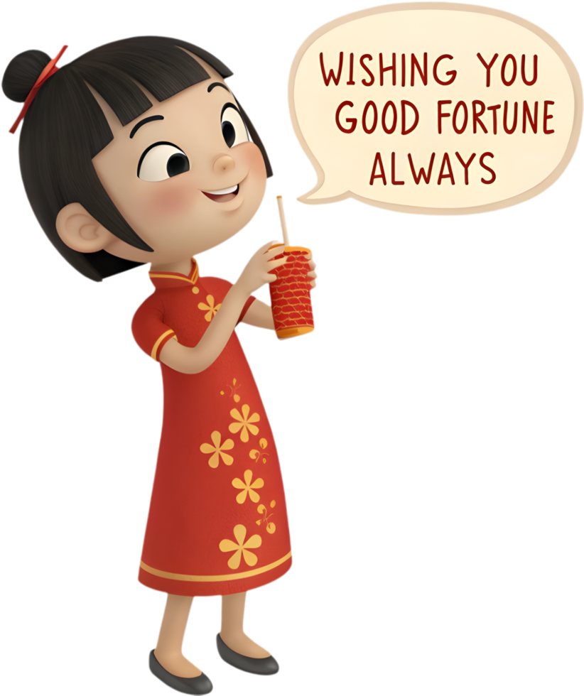 Happy Chinese Girl Celebrates New Year With Joyful Expression. . png