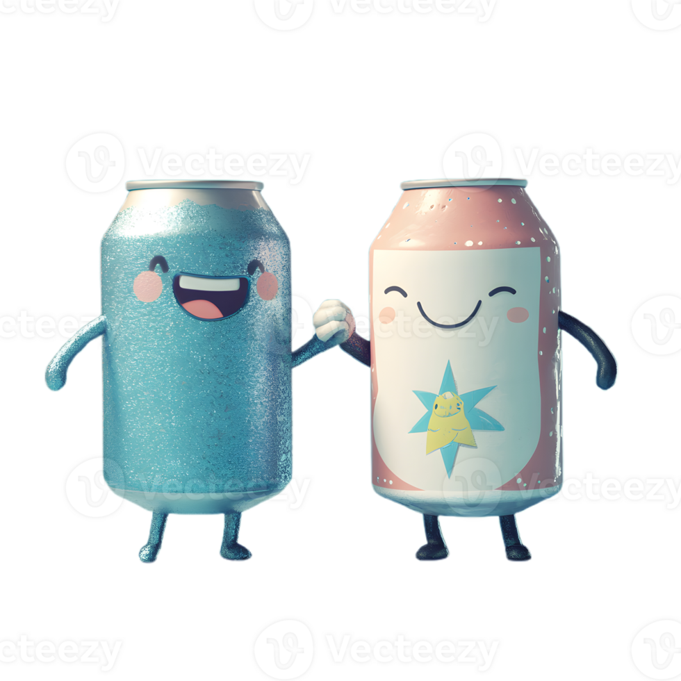 Two soda cans with a smiley face displayed on each side png