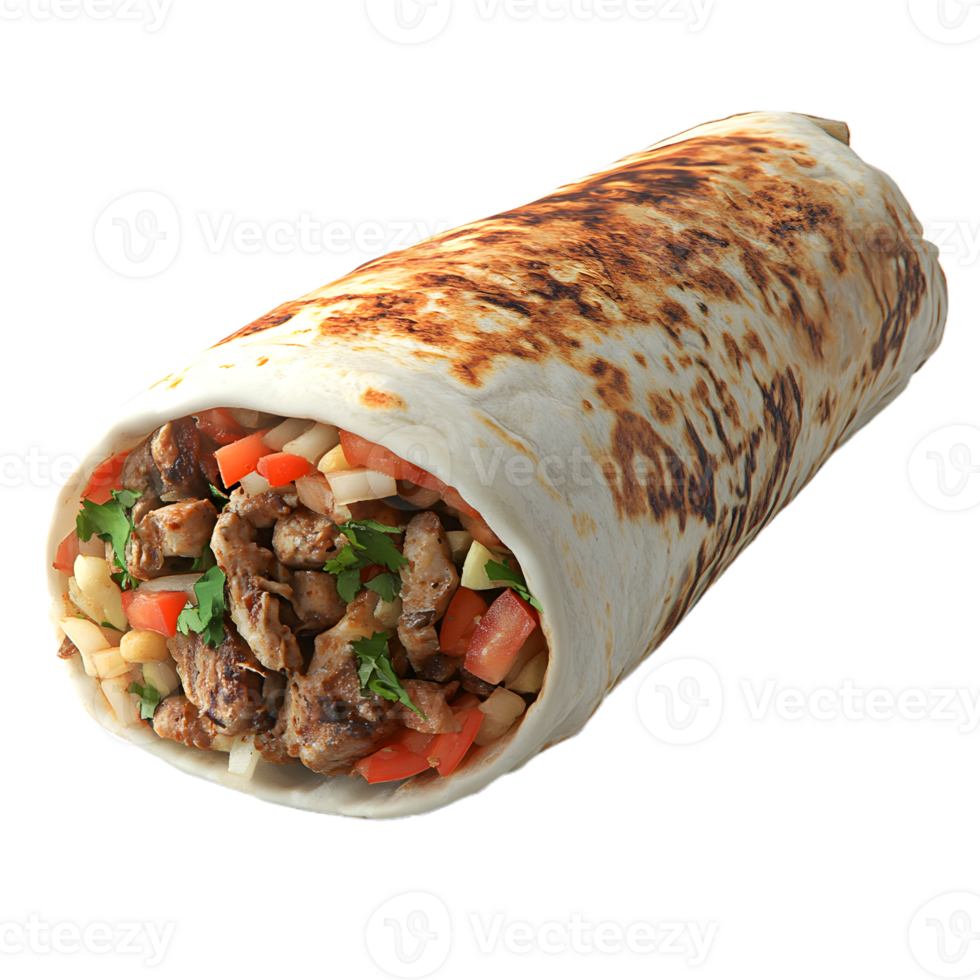 a burrito with meat and vegetables on it png