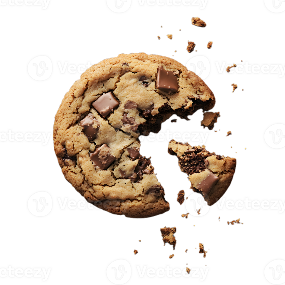 chocolate chip cookie with a bite taken out of it png