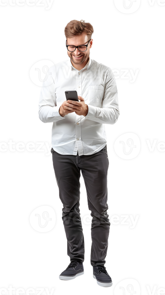 Casual Man with Glasses and Phone in Hand png