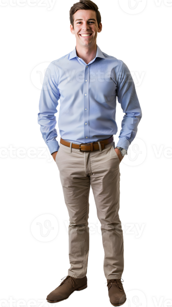 Man in lite blue Shirt and Tan Pants png