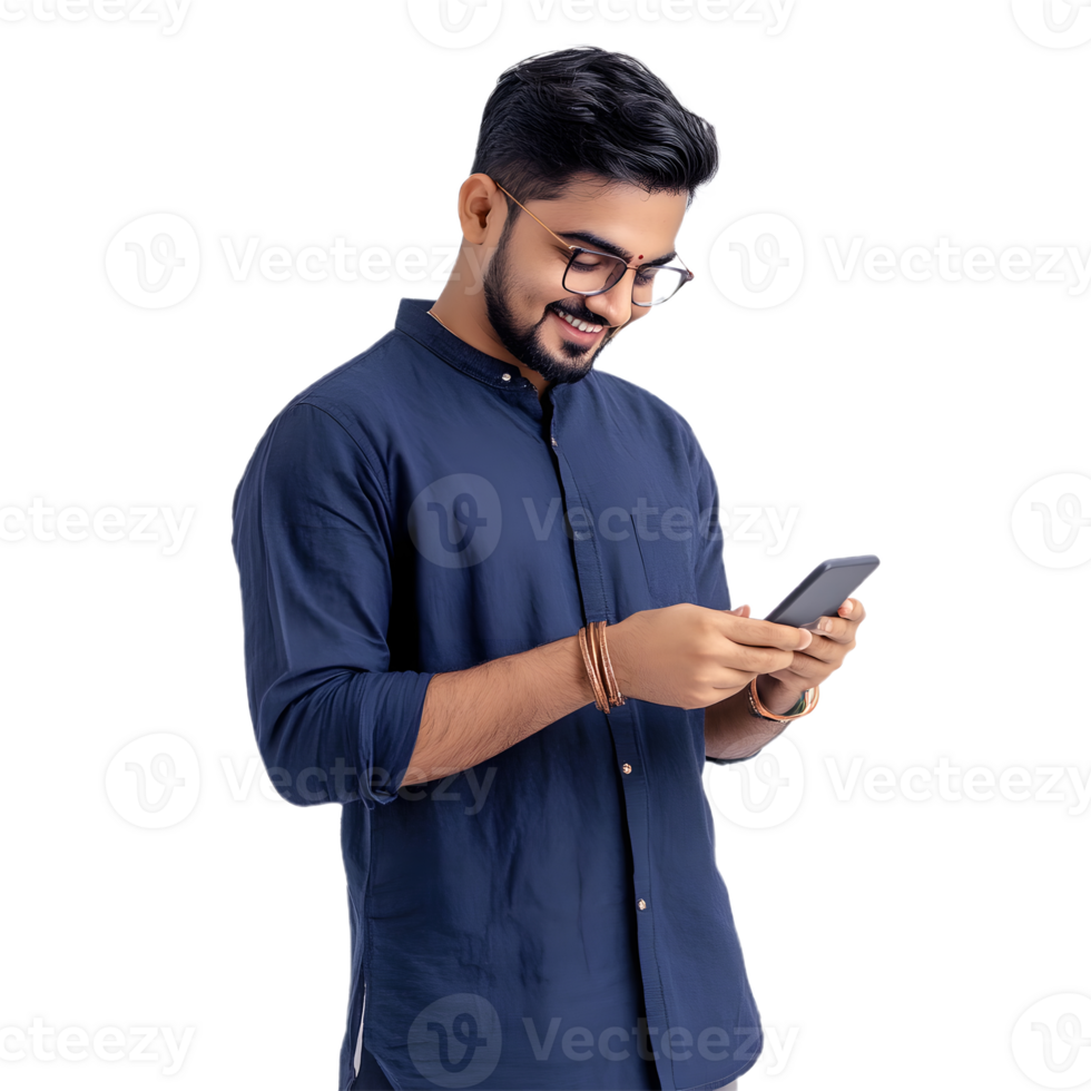 Casual Man in Glasses Using a Smartphone png