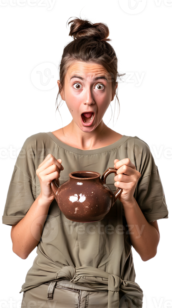 Woman Holding a Beautiful Teapot for Creative Projects png
