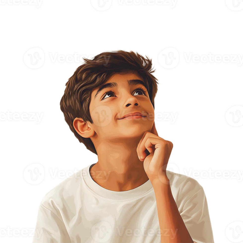 A boy deep in thought with a transparent background png