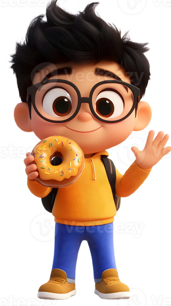 A cartoon boy holding a donut with no visible background png