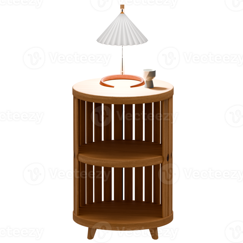 3D wooden table with a lamp on top png