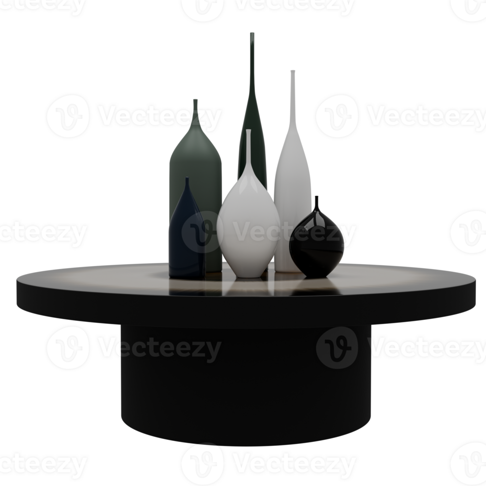 A black table with vases on it png
