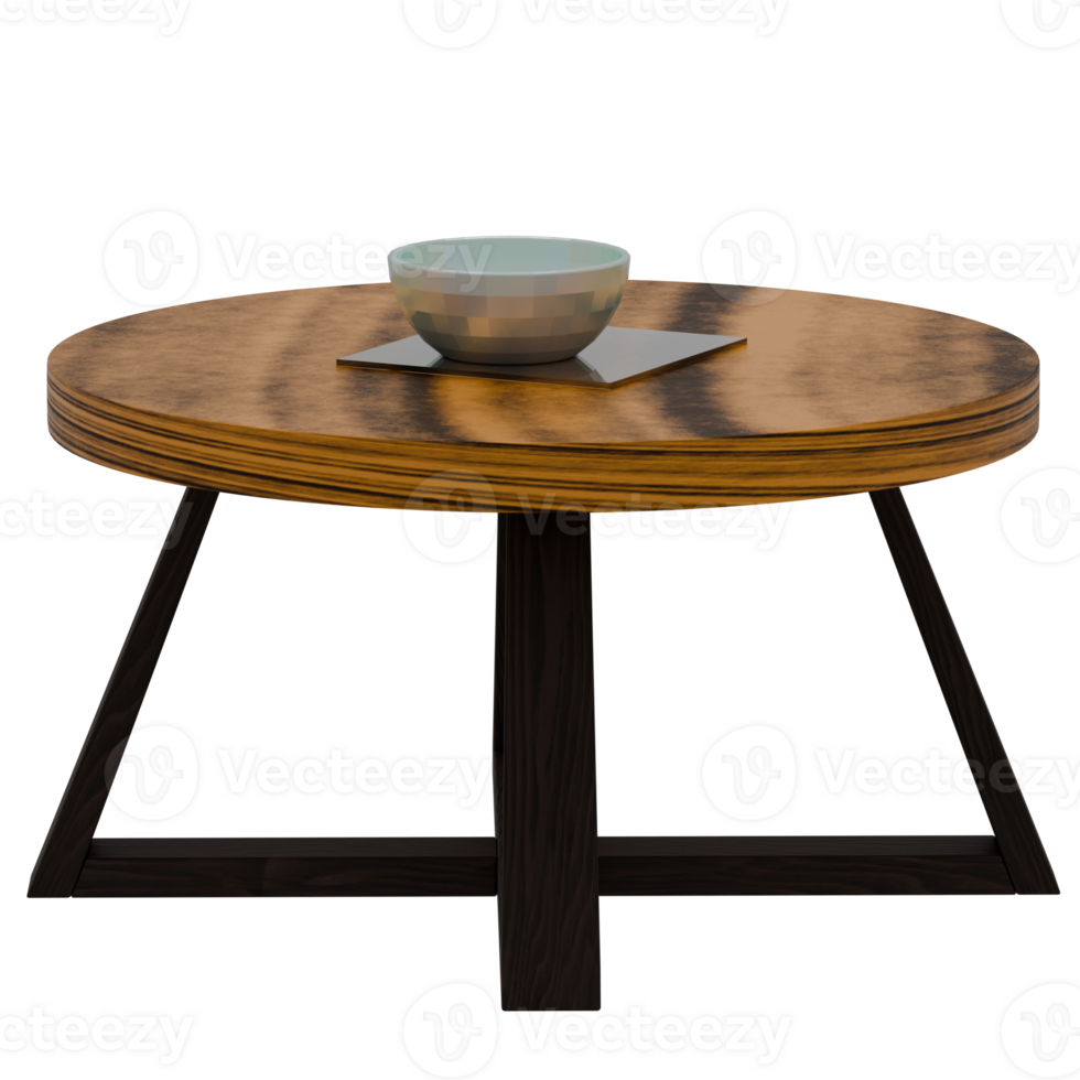 3d round table with a bowl on top png