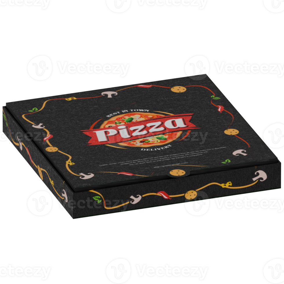 Pizza box with a black background and colorful design png