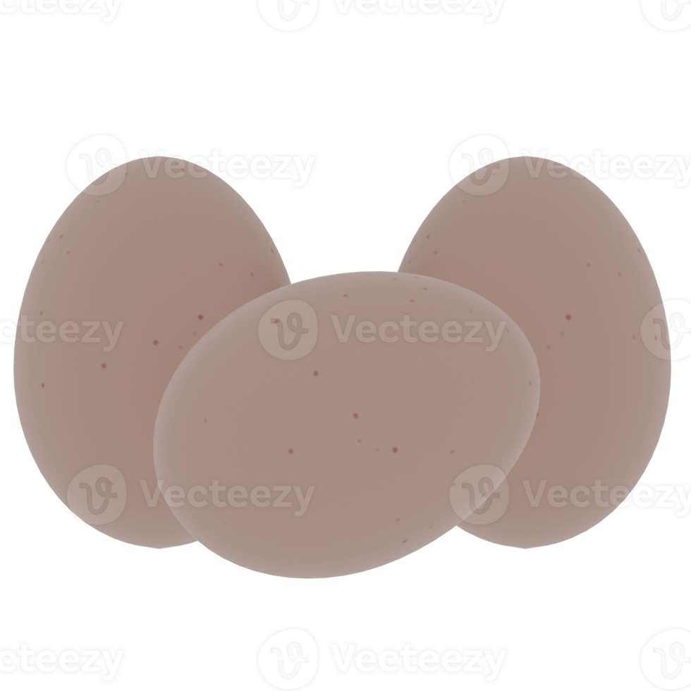 Three eggs are shown on a transparent background png