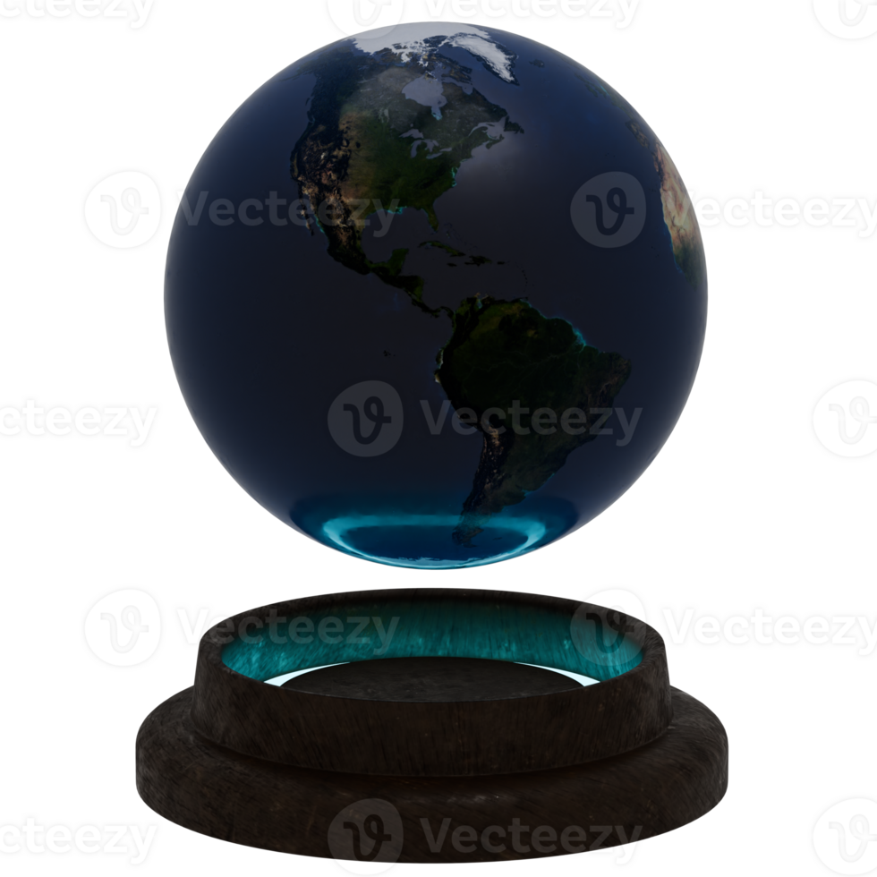 A globe sitting on a stand with a blue light png