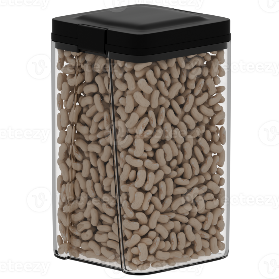 3d container filled with beans on a transparent background png