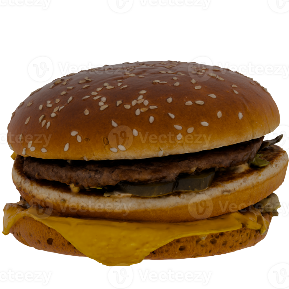 A hamburger with cheese and meat on a bun png