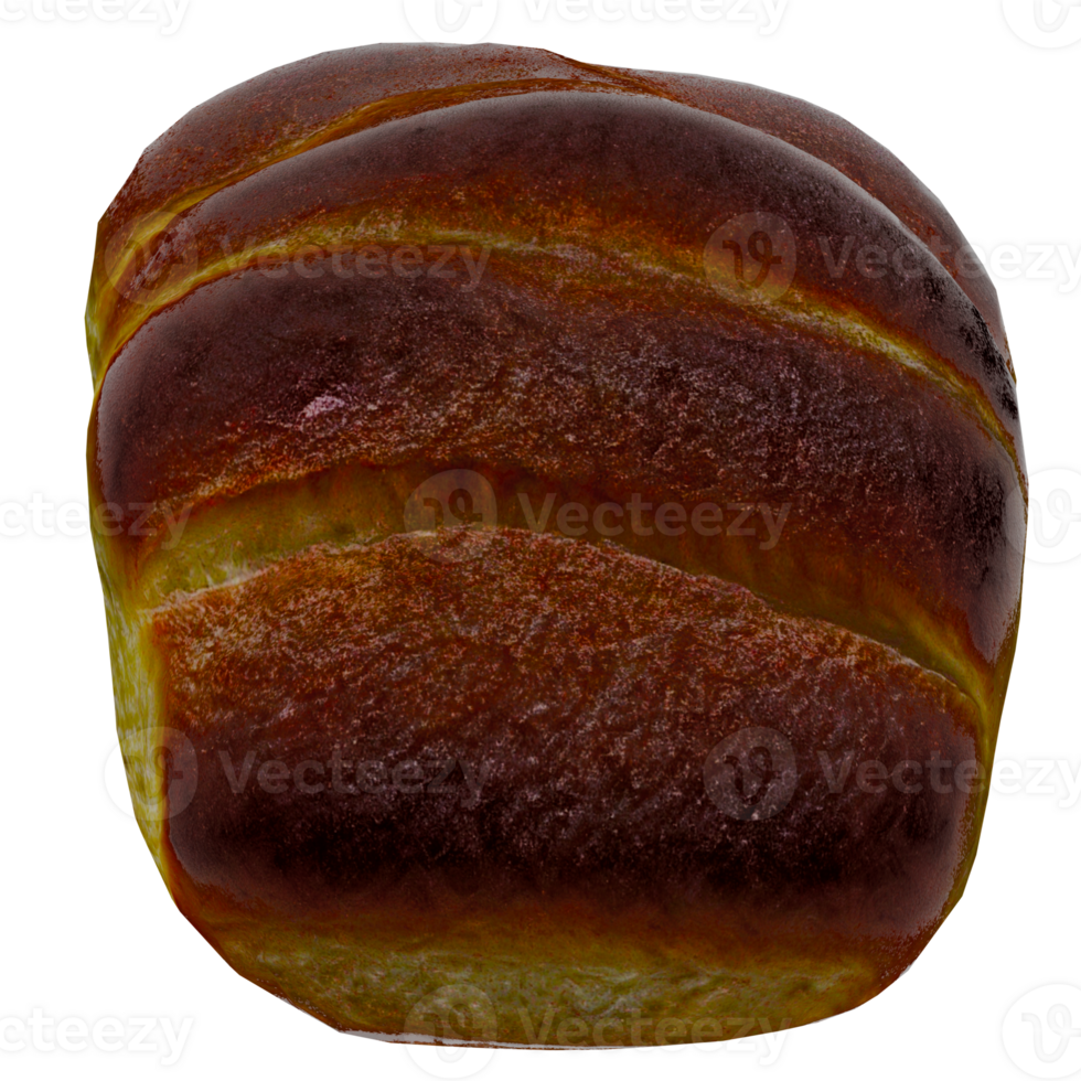 3D render of baked bread loaf transparent background png