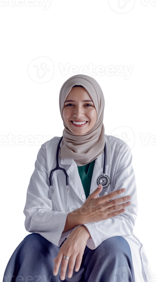 Warm and professional portrait of a hijab-wearing doctor png
