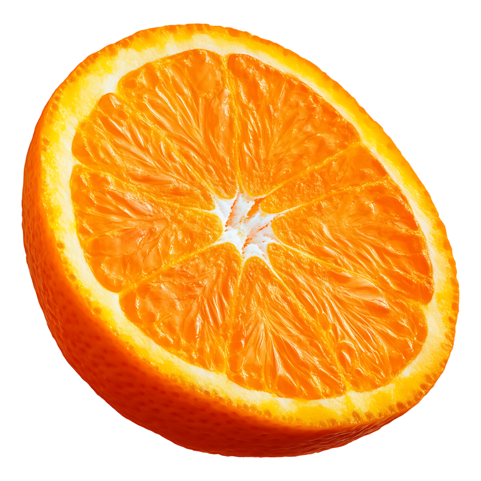 Close up of a fresh, ripe orange slice. Vibrant citrus fruit. png