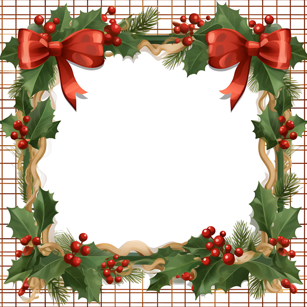 Christmas frame with holly, berries, and bows png