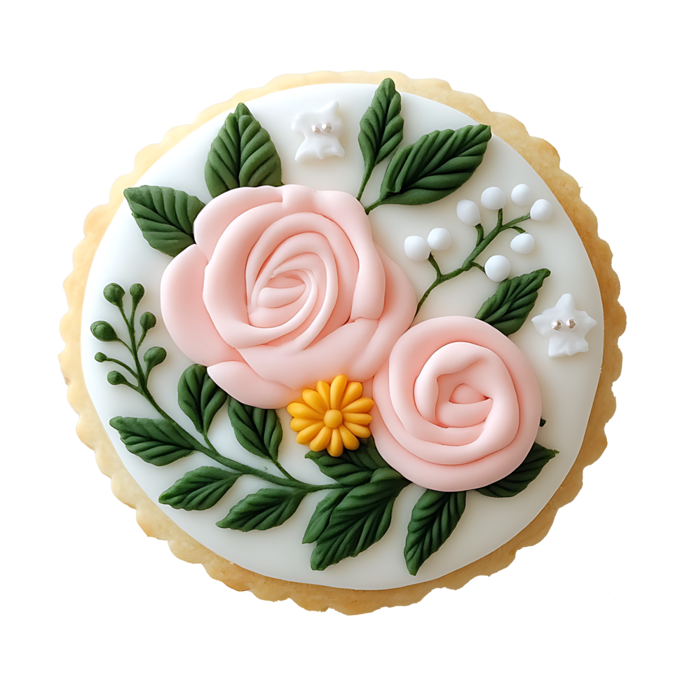 Floral decorated sugar cookie, top view png
