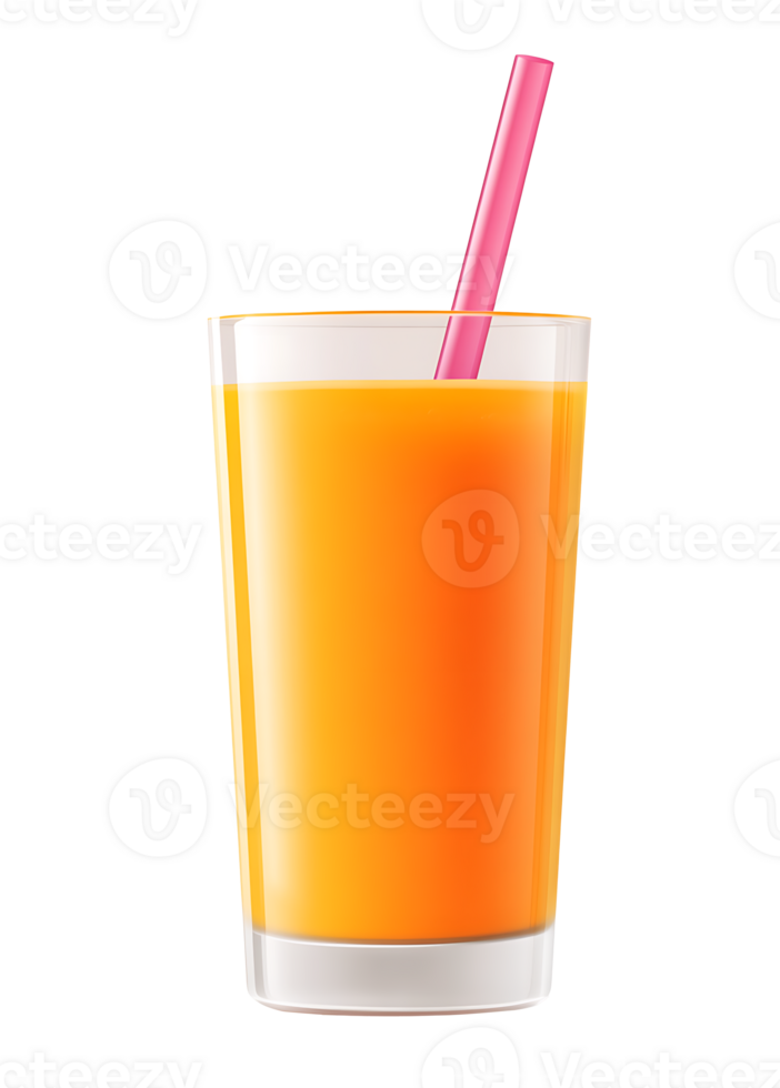 Glass of orange juice with a pink straw png
