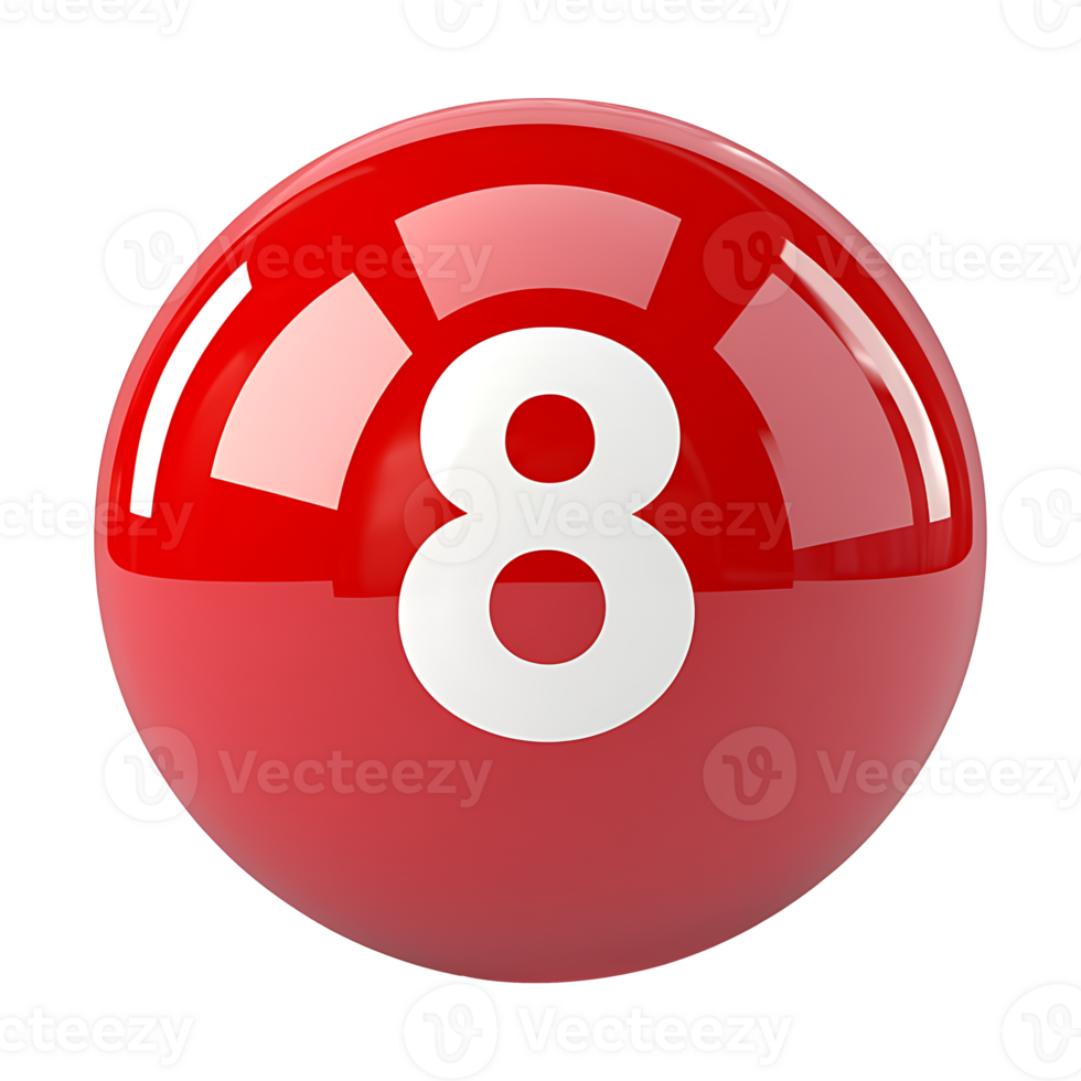Red sphere with number eight. 3D render. png
