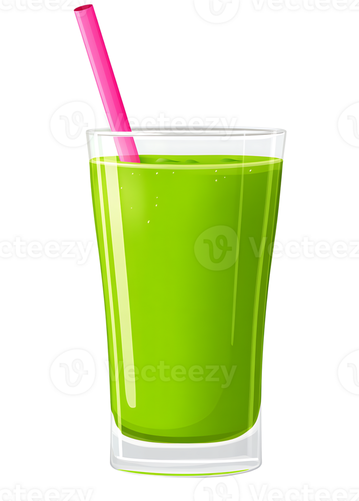 Refreshing green smoothie in a glass with a pink straw. png