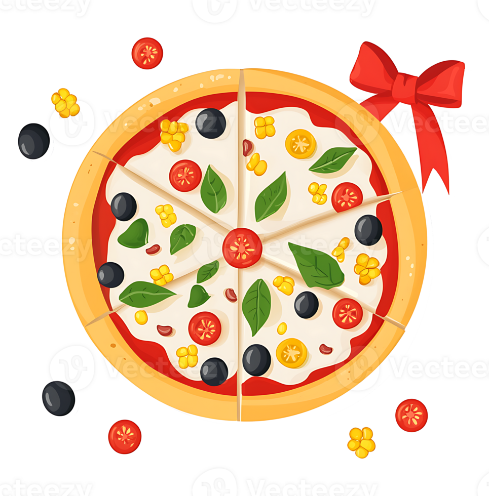 A delicious pizza with various toppings, perfect for a menu or advertisement. png