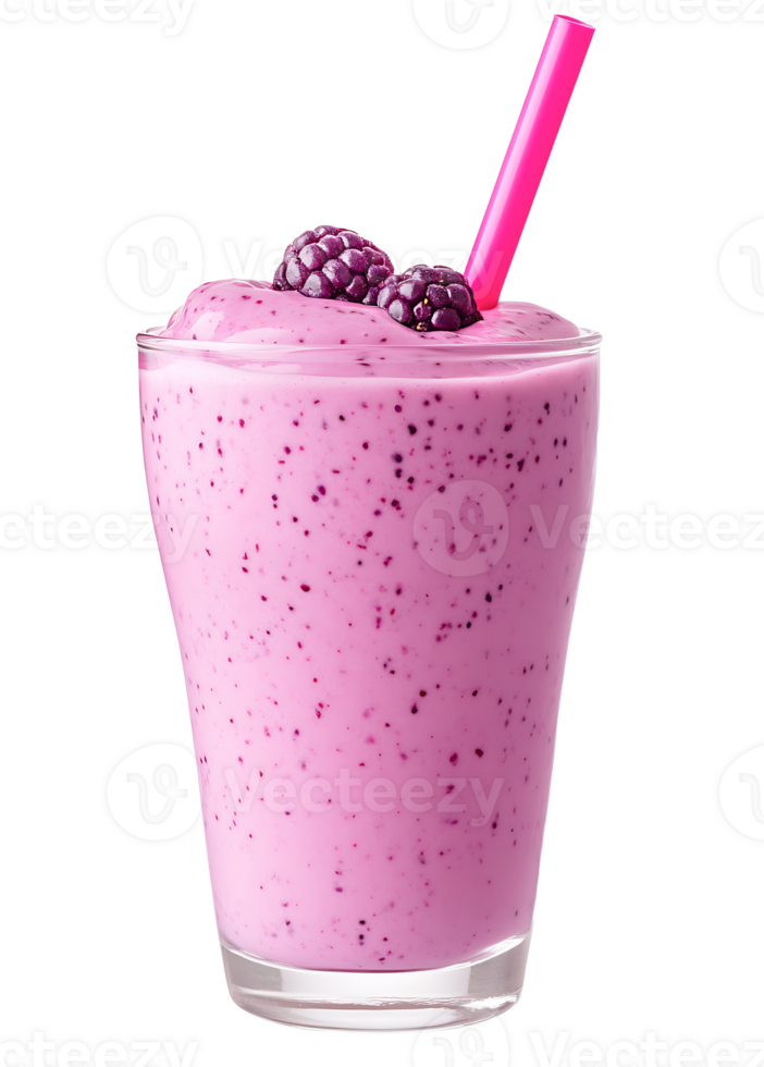 Delicious Isolated blackberry smoothie in a glass with a pink straw. png
