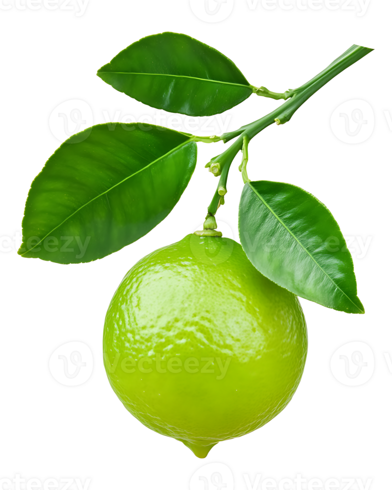 Fresh lime fruit on the branch with leaves png