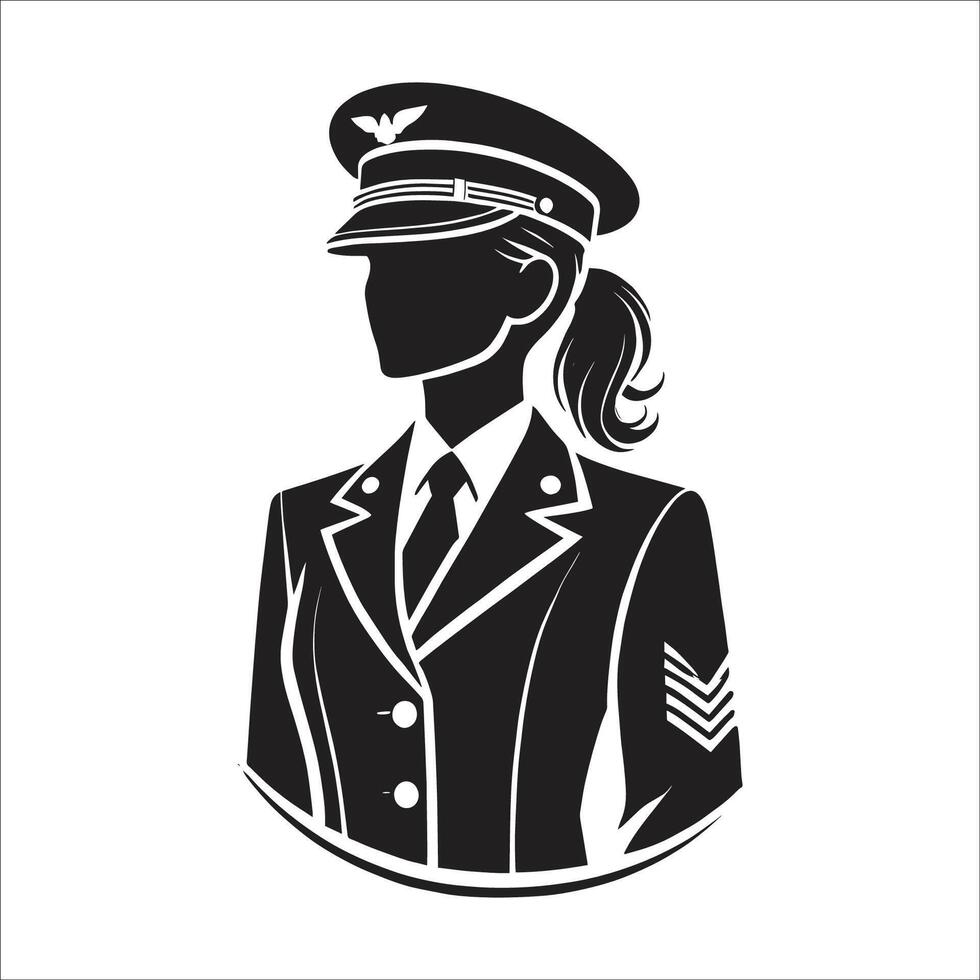 Black And White Illustration Of A Female Soldier Symbol Icon Silhouette Design vector