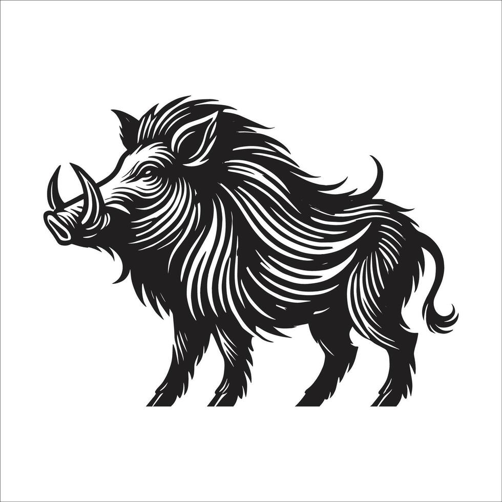 Black And White Illustration Of A Wild Boar Symbol Icon Silhouette Design vector