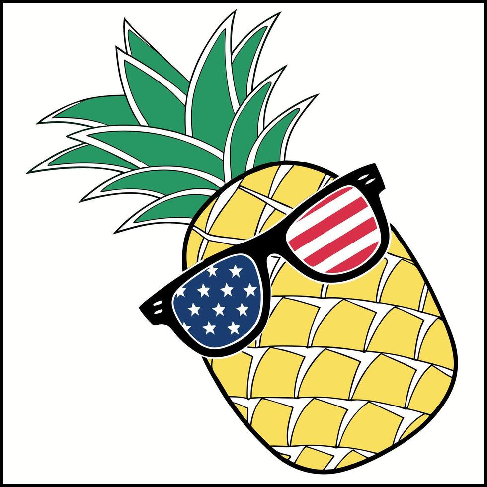 pineapple with sunglasses and an american flag vector