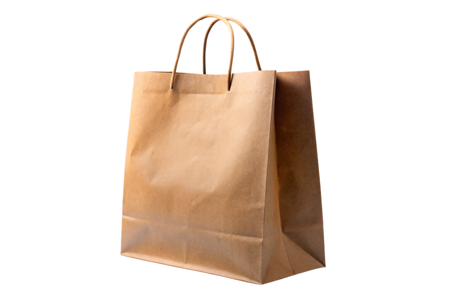 A plain brown paper bag with sturdy handles, standing upright on a transparent background. It shows creases and natural texture highlights png