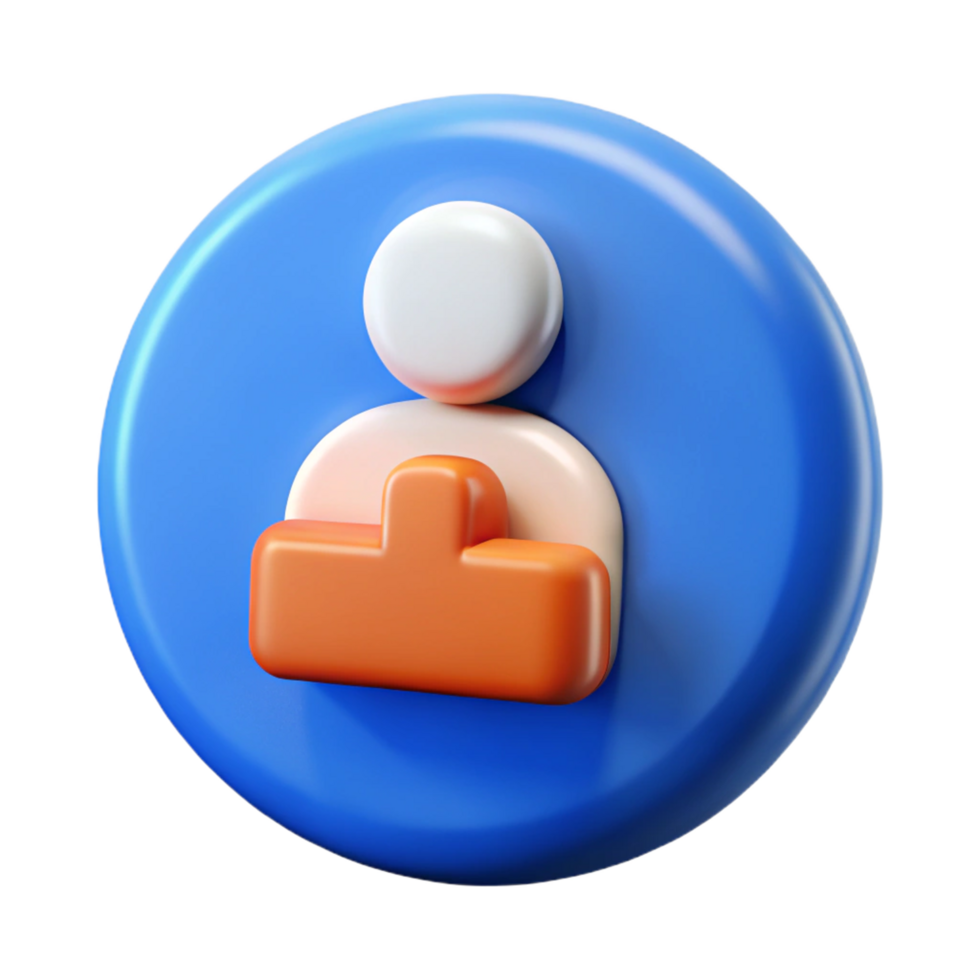 a blue and orange icon with a person holding a piece of paper png